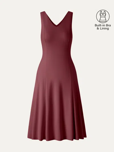 Oglmove Stretch Ponte V-neck A-line Midi Bra Dress