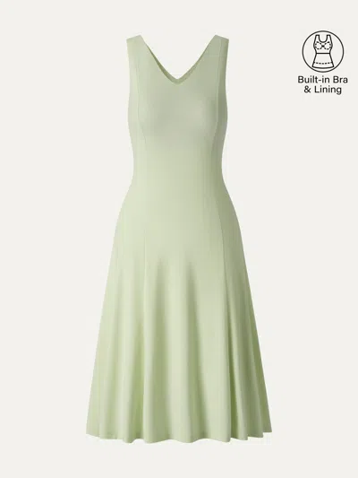 Oglmove Stretch Ponte V-neck A-line Midi Bra Dress