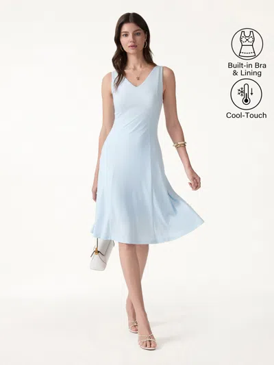 Oglmove Stretch Ponte V-neck A-line Midi Bra Dress In Blue