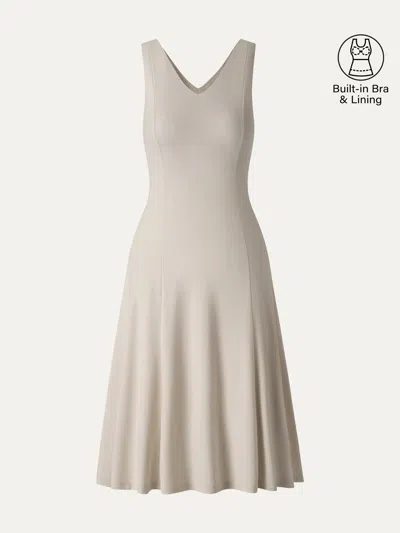 Oglmove Stretch Ponte V-neck A-line Midi Bra Dress In Gray