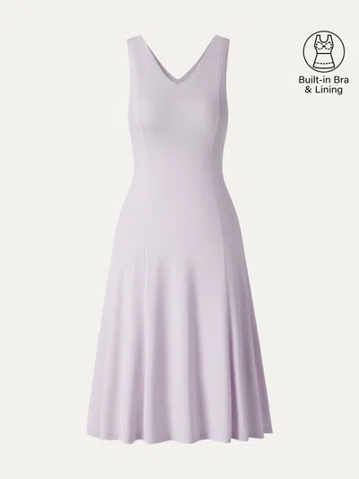 Oglmove Stretch Ponte V-neck A-line Midi Bra Dress In Purple