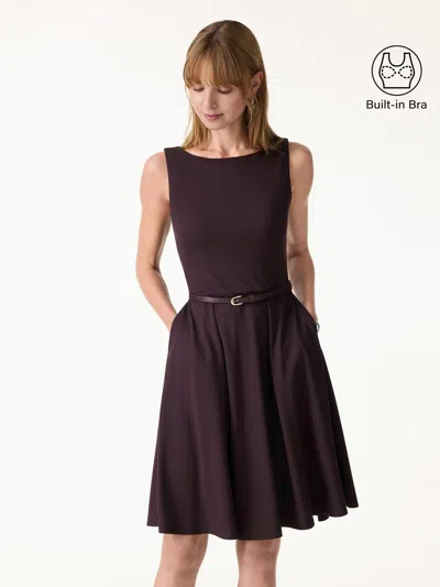 Oglmove Stretchy Boatneck Fit-and-flare Mini Bra Dress With Pockets