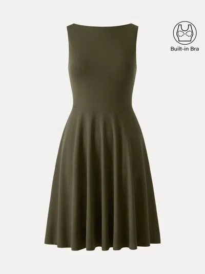 Oglmove Stretchy Boatneck Fit-and-flare Mini Bra Dress With Pockets