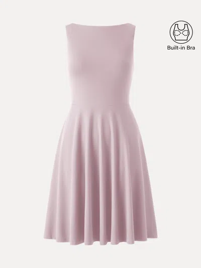 Oglmove Stretchy Boatneck Fit-and-flare Mini Bra Dress With Pockets In Pink