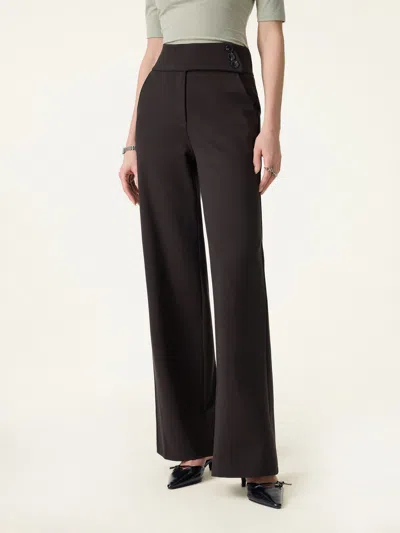 Oglmove Stretchy High Rise Wide Leg Pants With Pockets In Black