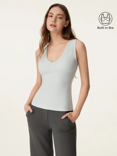Oglmove Stretchy V-neck Cotton New Airy Bra Tank In Gray