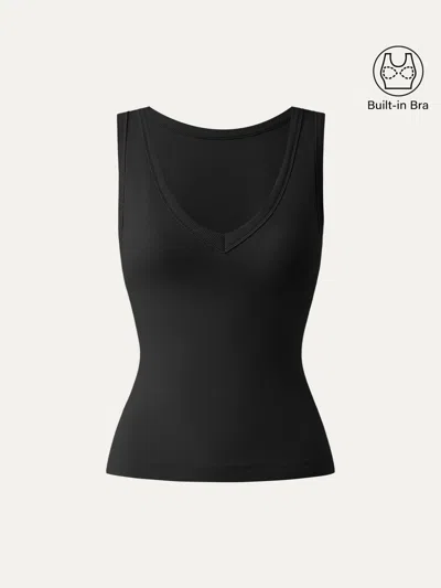 Oglmove Stretchy V-neck Cotton New Airy Bra Tank In Black