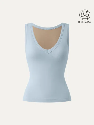 Oglmove Stretchy V-neck Cotton New Airy Bra Tank In Blue