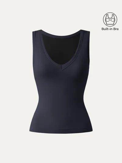 Oglmove Stretchy V-neck Cotton New Airy Bra Tank In Blue