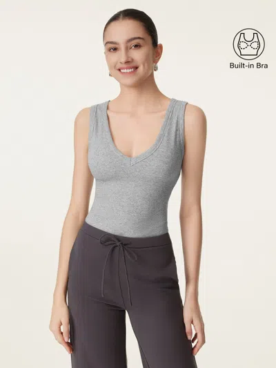 Oglmove Stretchy V-neck Cotton New Airy Bra Tank In Gray