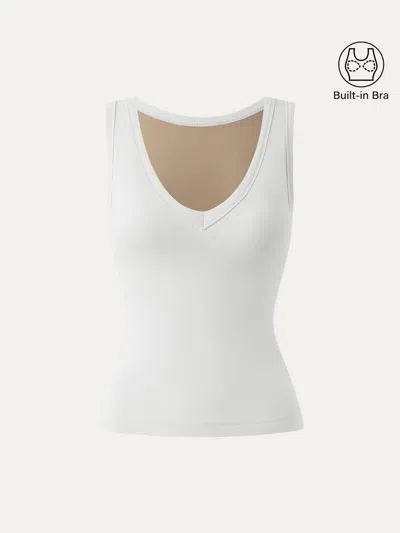 Oglmove Stretchy V-neck Cotton New Airy Bra Tank In White