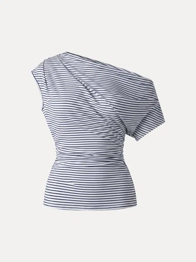 Oglmove Striped Asymmetrical Neck Ruched Top In Multi