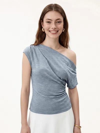 Oglmove Striped Asymmetrical Neck Top