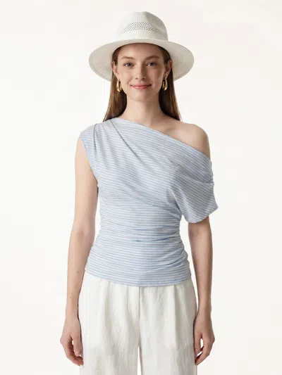 Oglmove Striped Asymmetrical Neck Top In Multi