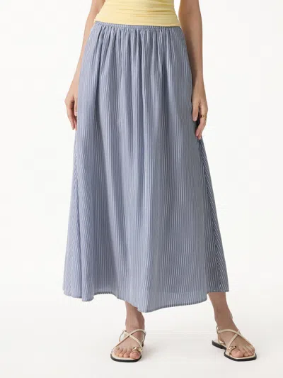 Oglmove Striped Poplin High Rise Umbrella Midi Skirt With Pockets In Multi
