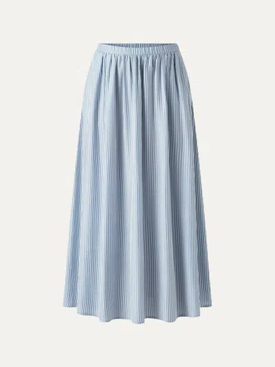 Oglmove Striped Poplin High Rise Umbrella Midi Skirt With Pockets In Multi