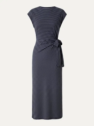 Oglmove Striped Relaxed Midi Dress With Self-tie In Black