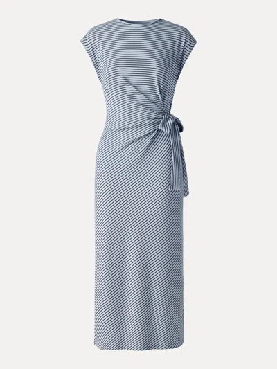 Oglmove Striped Relaxed Midi Dress With Self-tie In Blue