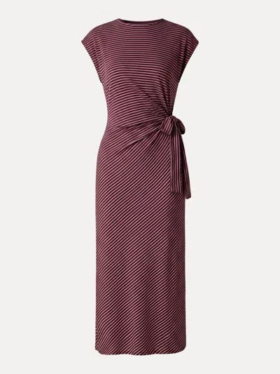 Oglmove Striped Relaxed Midi Dress With Self-tie In Burgundy
