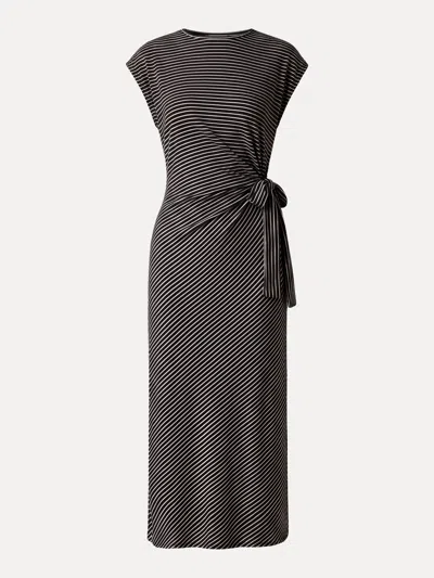 Oglmove Striped Relaxed Midi Dress With Self-tie In Gray