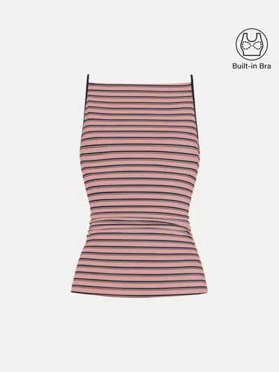 Oglmove Striped Side Ruched Spaghetti New Airy Bra Tank