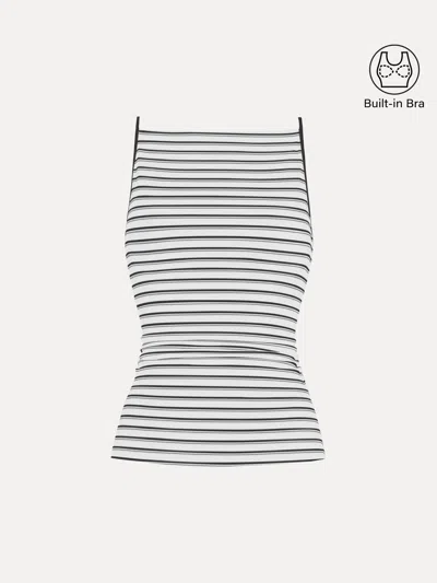 Oglmove Striped Side Ruched Spaghetti New Airy Bra Tank In Multi