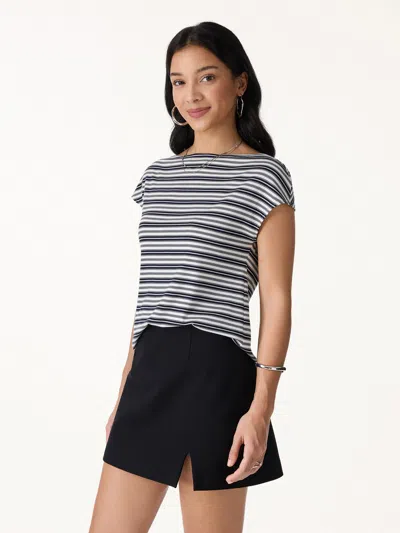 Oglmove Striped Slash Neck Cap Sleeve Relaxed Top In Multi