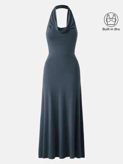 Oglmove Stunning Cowl Neck Flared Maxi Brami Dress In Gray
