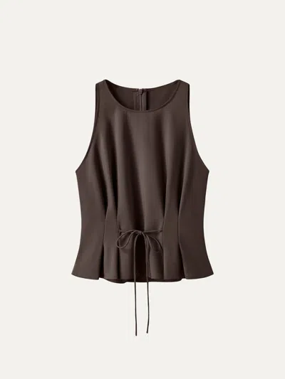 Oglmove Summer Linen Pleated Self-tie Top In Brown