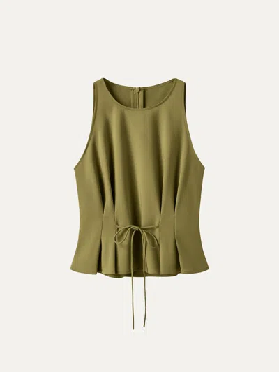 Oglmove Summer Linen Pleated Self-tie Top In Green