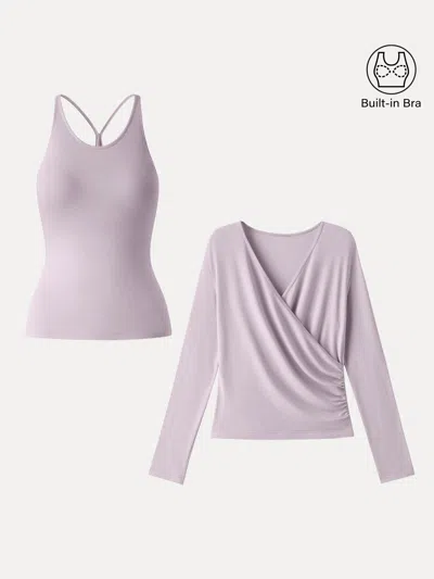 Oglmove Summer Two-piece Set Cami With Surplice Ruched Top In Pink