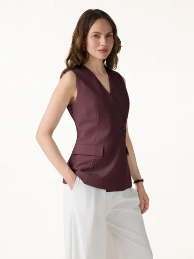 Oglmove Summer V-neck Office Staple Waistcoat With Pockets In Red