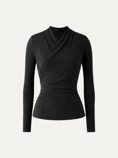 Oglmove Surplice Long Sleeve Top In Black