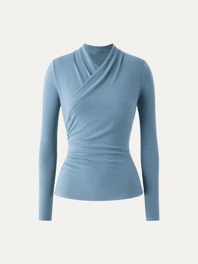 Oglmove Surplice Long Sleeve Top In Blue