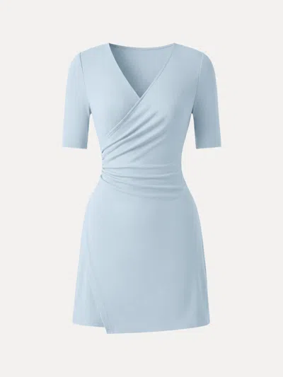 Oglmove Surplice Ruched Fit-and-flare Mini Dress In Blue