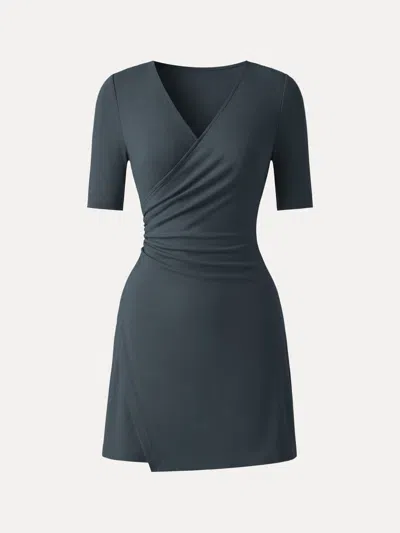 Oglmove Surplice Ruched Fit-and-flare Mini Dress In Blue