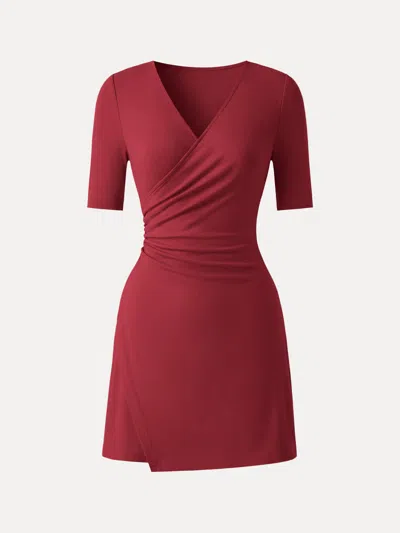 Oglmove Surplice Ruched Fit-and-flare Mini Dress In Red