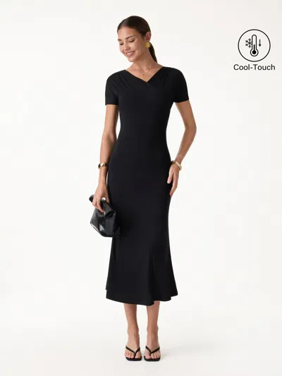 Oglmove Surplice Short Sleeve Midi Dress In Black