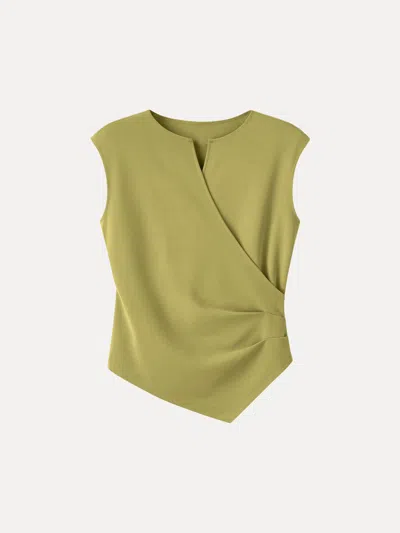 Oglmove Surplice Wide Shoulder Tucked Angled Tank Top