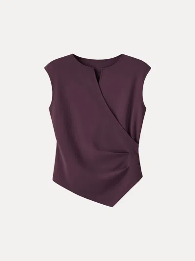 Oglmove Surplice Wide Shoulder Tucked Angled Tank Top