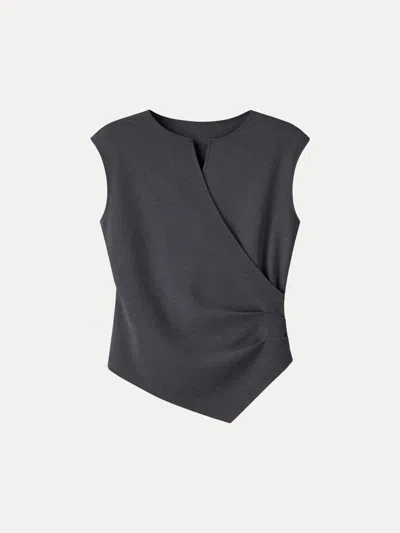 Oglmove Surplice Wide Shoulder Tucked Angled Tank Top