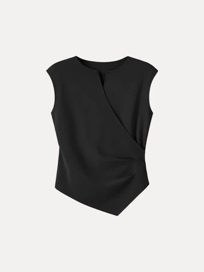Oglmove Surplice Wide Shoulder Tucked Angled Tank Top In Black