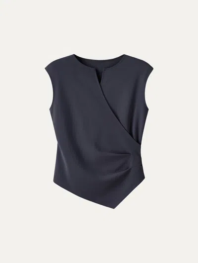 Oglmove Surplice Wide Shoulder Tucked Angled Tank Top In Blue