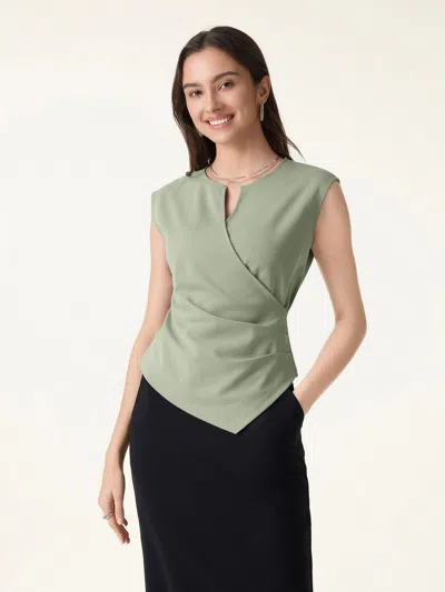 Oglmove Surplice Wide Shoulder Tucked Angled Tank Top In Green