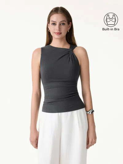 Oglmove Sweat-wicking Asymmetrical Neck Knotted Bra Tank