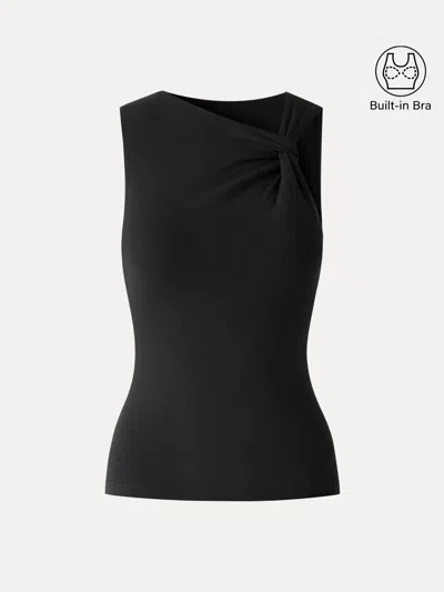 Oglmove Sweat-wicking Asymmetrical Neck Knotted Bra Tank In Black