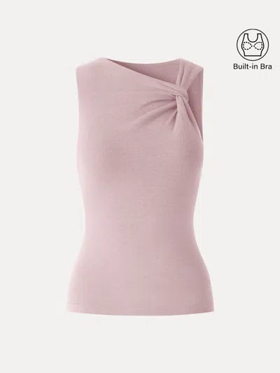 Oglmove Sweat-wicking Asymmetrical Neck Knotted Bra Tank In Pink