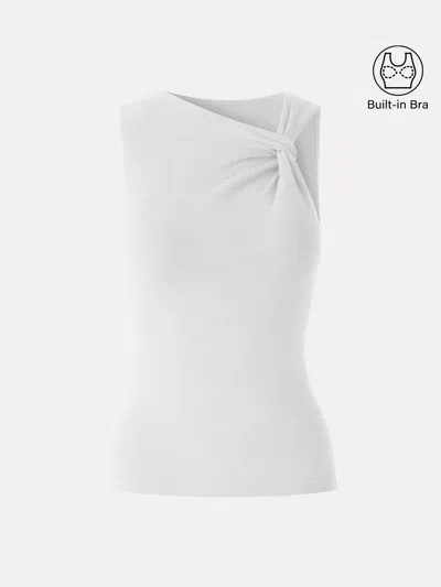Oglmove Sweat-wicking Asymmetrical Neck Knotted Bra Tank In White