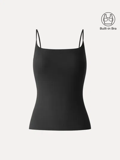 Oglmove Sweat-wicking Square Neck Stretchy Spaghetti Bra Tank In Black