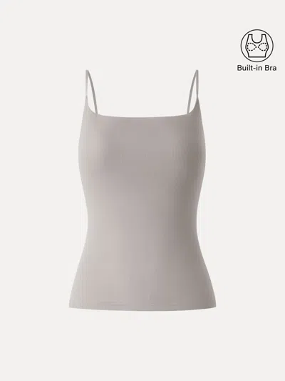 Oglmove Sweat-wicking Square Neck Stretchy Spaghetti Bra Tank In Gray